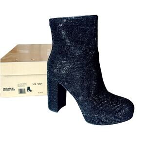 NEW Michael Kors Joanna BOOTIE Glitter Chain Mesh Women's 9.5 Black Ankle Boots